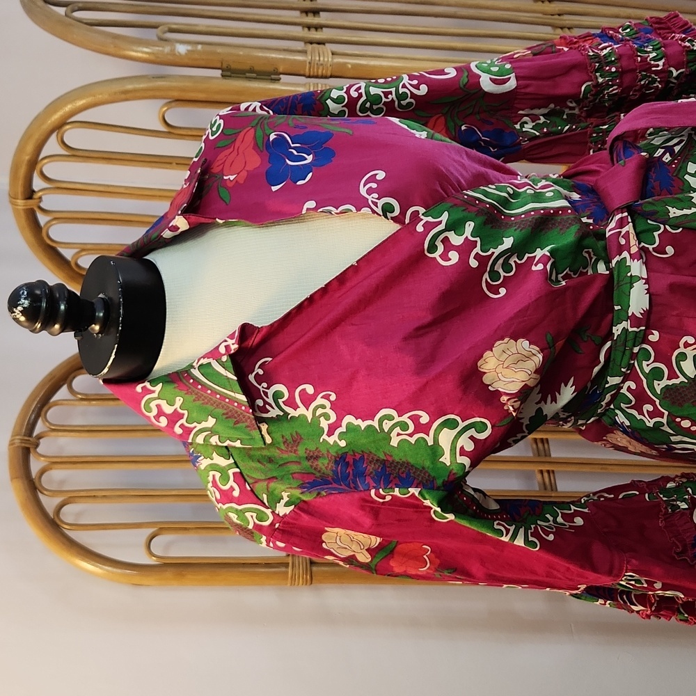 Almatrichi brand Madrid Spain wrap blouse pink sophisticated floral blouse